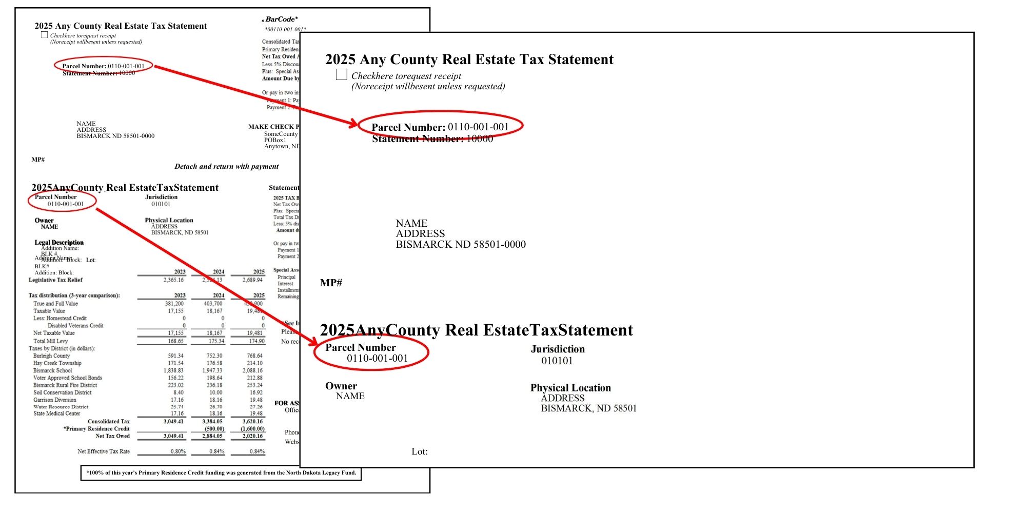 Location of Parcel number on your property tax statement